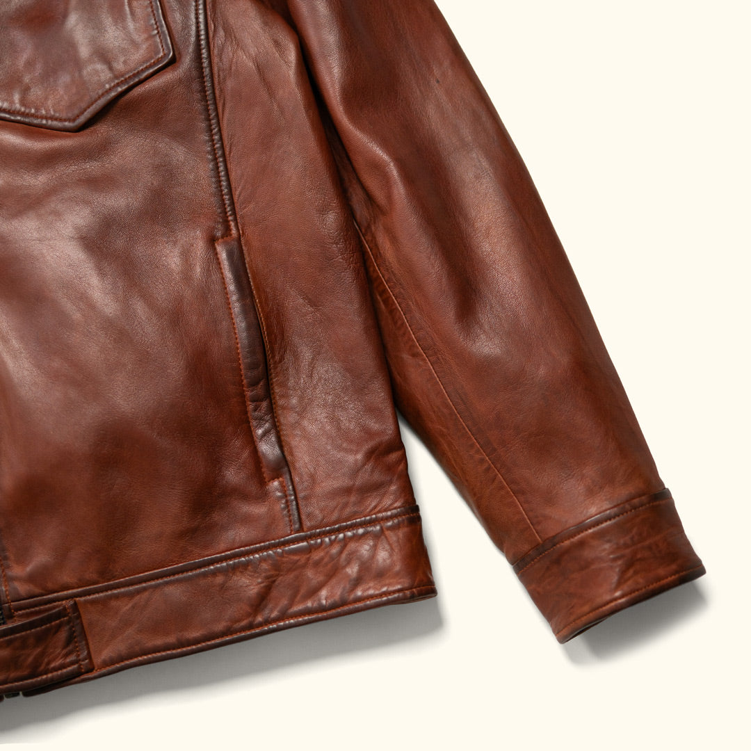 Sheepskin Vintage Leather Jacket Men Cowboy Western