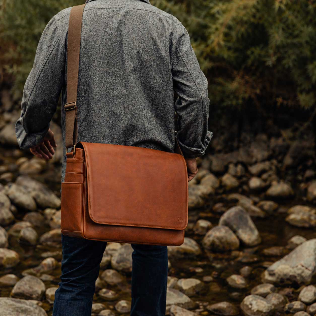 Roosevelt Buffalo Leather Satchel Messenger Bag - Large | Amber Brown