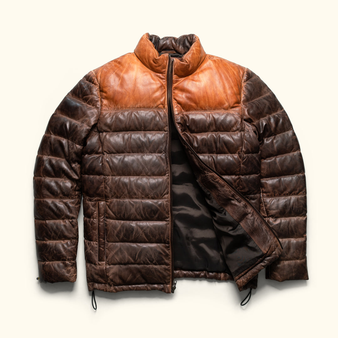 Mens vintage leather down jacket