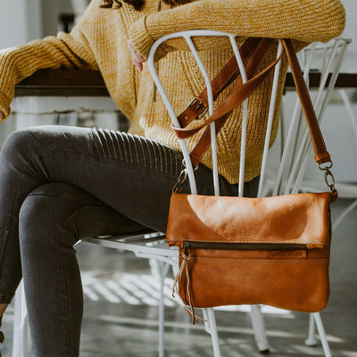 Madison Leather Crossbody Foldover Clutch | Saddle Tan hover