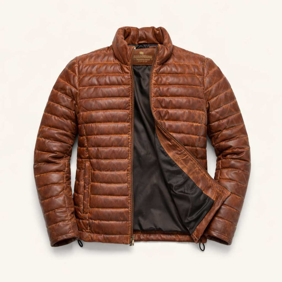 Mens Vintage Leather down jacket