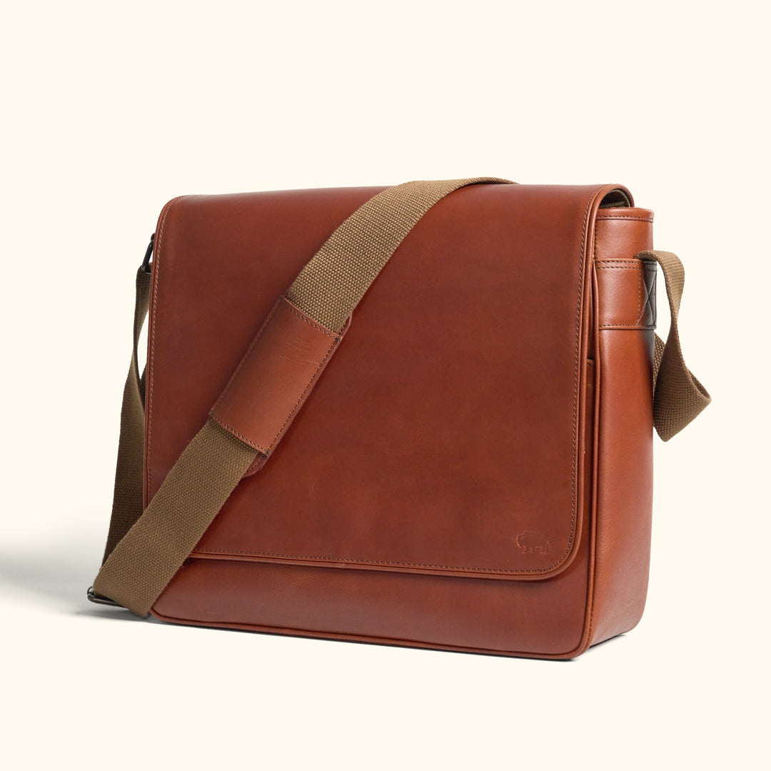 Roosevelt Buffalo Leather Satchel Messenger Bag | Amber Brown