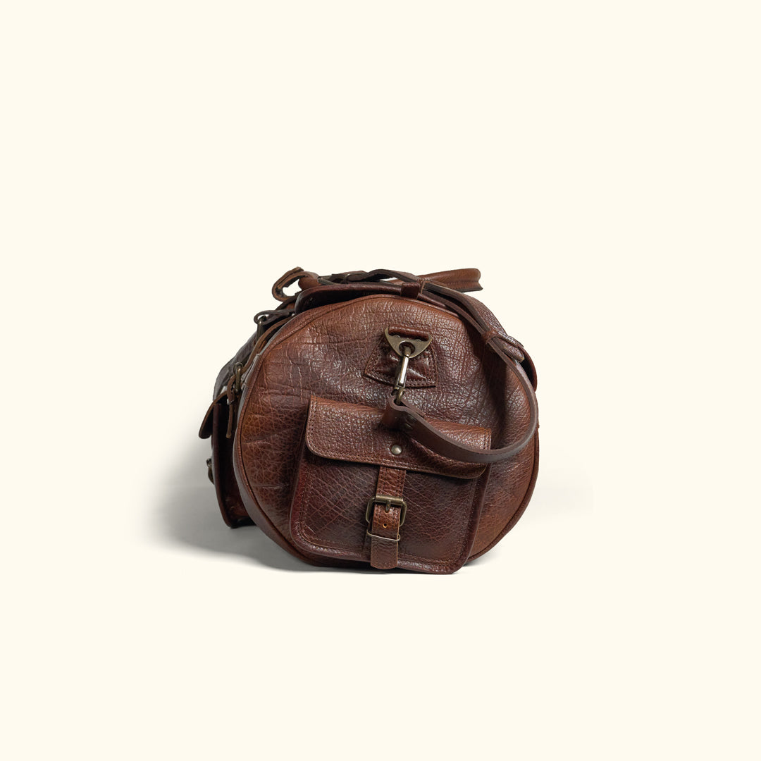 Side Pockets - Buffalo Grain Pebble Leather - Side Pockets Flap with Buckle Enclosure