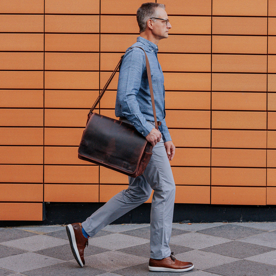 Leather Satchel Messenger Bag - Large | Dark Oak front